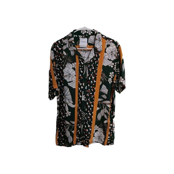 Denim & Flower Ricky Singh Short Sleeve SZ L Tropical Print Viscose Shirt - Picture 1 of 10